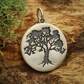 Sterling Silver Etched Oak Tree Charm