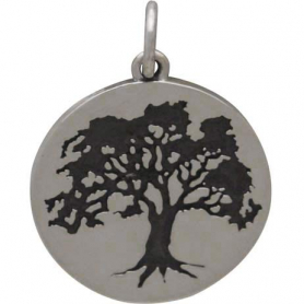 Sterling Silver Etched Oak Tree Charm
