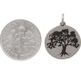 Sterling Silver Etched Oak Tree Charm