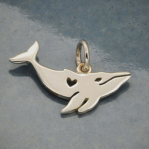 Sterling Silver Humpback Whale Charm w Heart Cutout