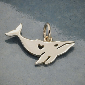 Sterling Silver Humpback Whale Charm w Heart Cutout 12x18mm