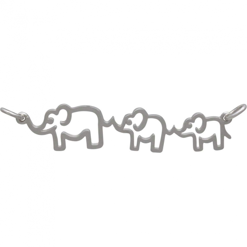 Sterling Silver Mama and Two Baby Elephant Pendant 12x45mm