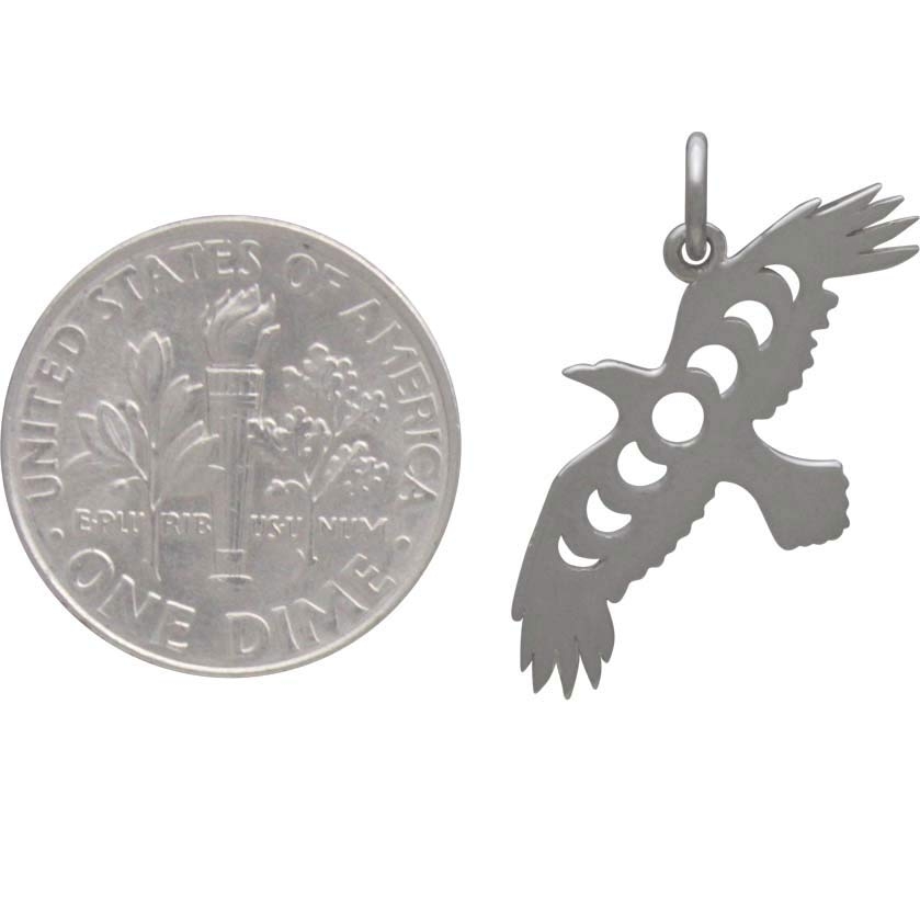 Sterling Silver Raven Charm with Moon Phase Cutout 23x19mm