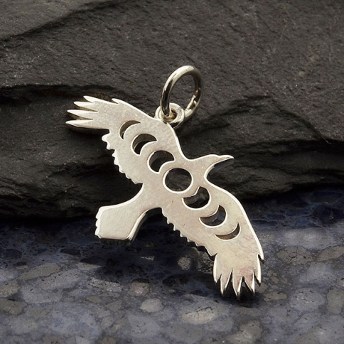 Sterling Silver Raven Charm with Moon Phase Cutout