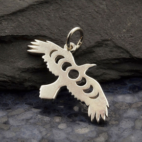 Sterling Silver Raven Charm with Moon Phase Cutout 23x19mm