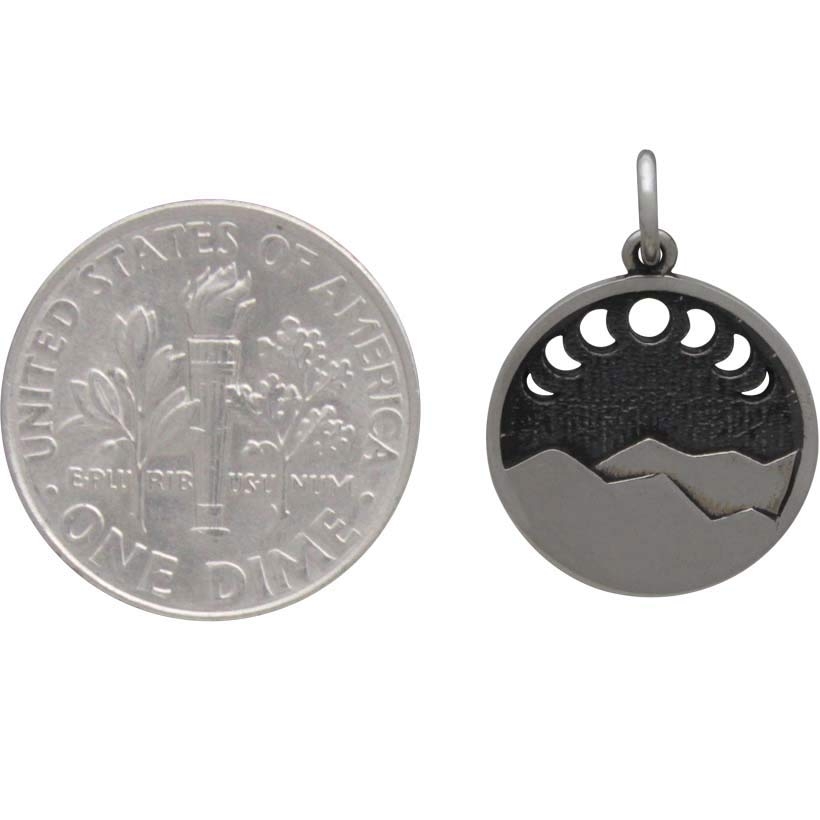 Sterling Silver Mountain Charm w Moon Phase Cutouts