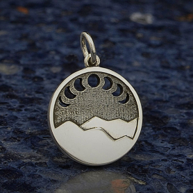 Sterling Silver Mountain Charm w Moon Phase Cutouts 20x14mm