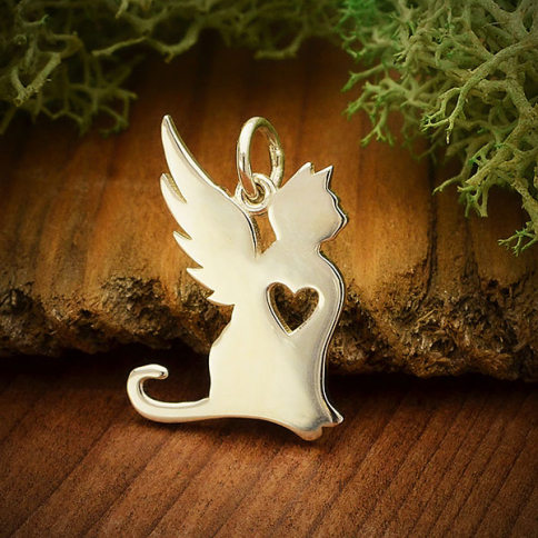 Sterling Silver Angel Cat Charm