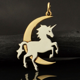 Sterling Silver Unicorn Charm with Bronze Moon