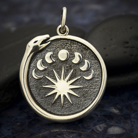 Sterling Silver Ouroboros Charm with Moon Phases