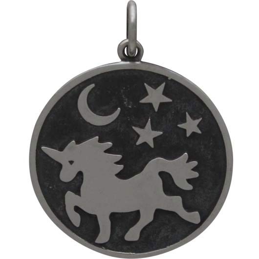 Silver Unicorn Pendant with Moon and Stars 