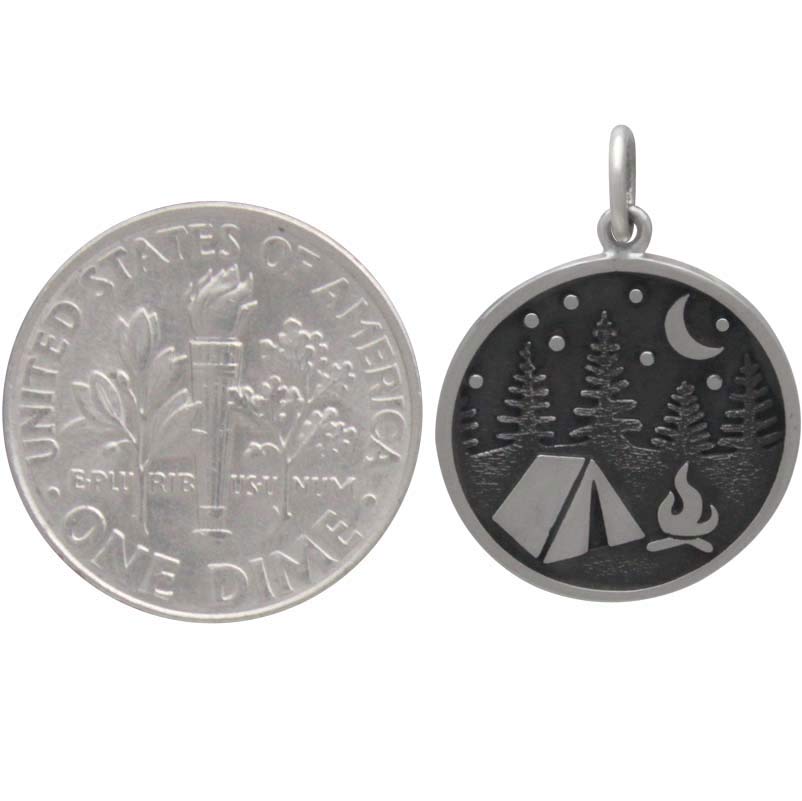 Sterling Silver Camping Charm with Tent and Trees