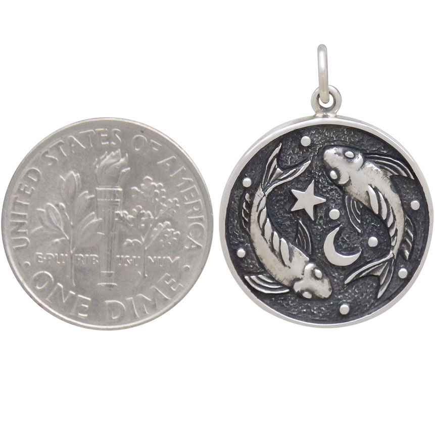 Sterling Silver Astrology Pisces Pendant 24x18mm