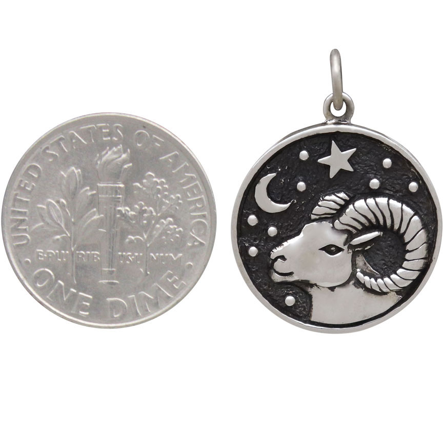 Sterling Silver Astrology Aries Pendant 24x18mm