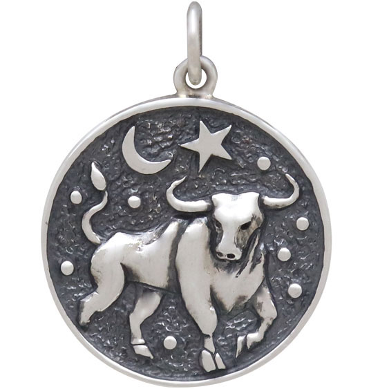 Sterling Silver Astrology Taurus Pendant 24x18mm