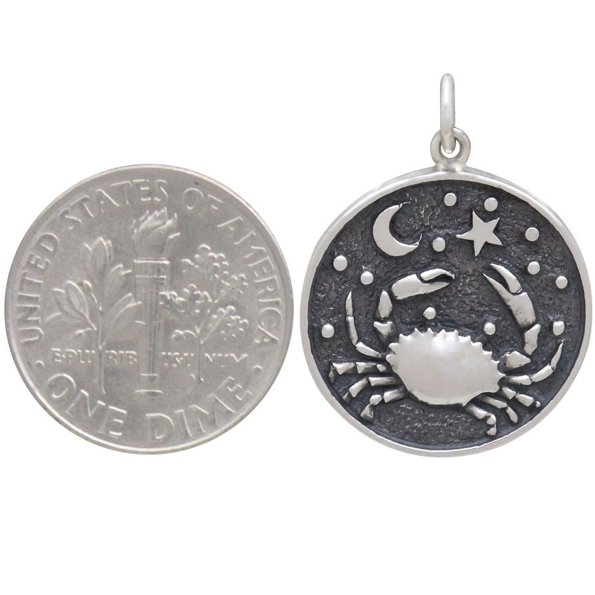 Sterling Silver Astrology Cancer Pendant 24x18mm