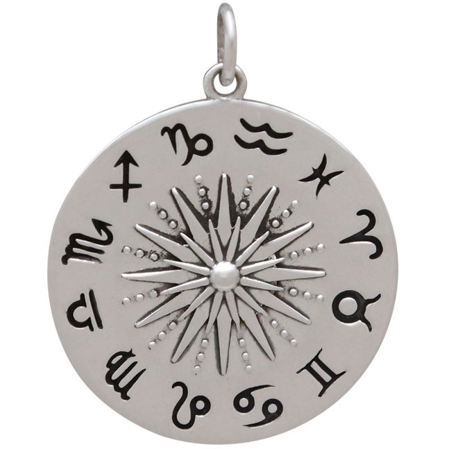 Sterling Silver Sun Pendant with Zodiac Signs