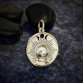 Sterling Silver Crystal Ball Charm with Moon Phases