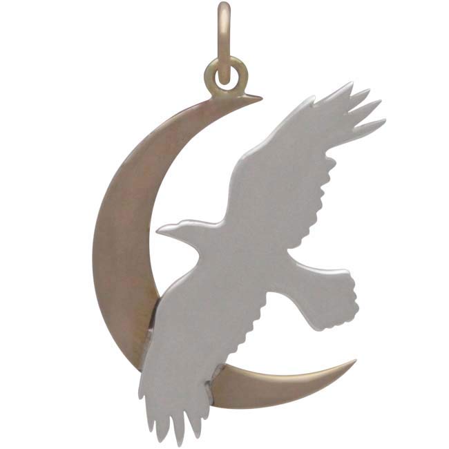 Sterling Silver Raven Charm with Bronze Moon