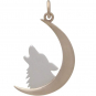 Sterling Silver Howling Wolf Charm with Bronze Moon