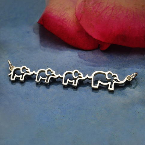 Sterling Silver Mama and Three Baby Elephant Pendant