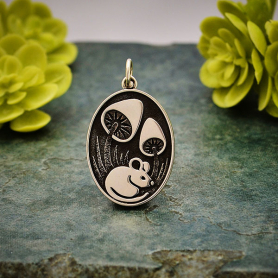 Sterling Silver Silver Mouse Pendant with Mushrooms 26x15mm