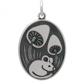 Sterling Silver Silver Mouse Pendant with Mushrooms