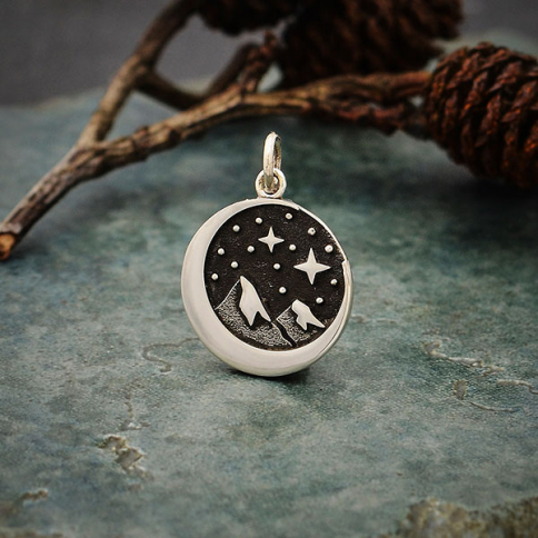 Sterling Silver Snow Cap Mountain Charm with Moon 