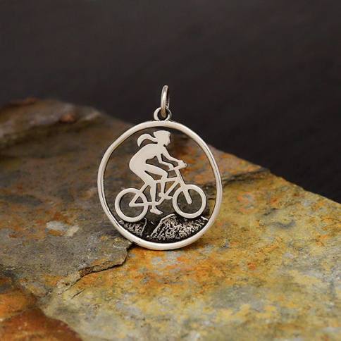 Sterling Silver Mountain Biker Girl Charm