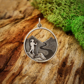 Sterling Silver Hiking Girl Charm 25x19mm
