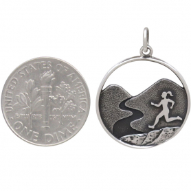 Sterling Silver Trail Running Girl Charm
