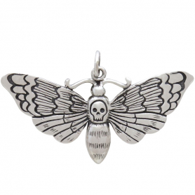 Sterling Silver Death Heads Moth Pendant 22x36mm