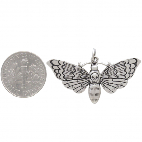 Sterling Silver Death Heads Moth Pendant 22x36mm