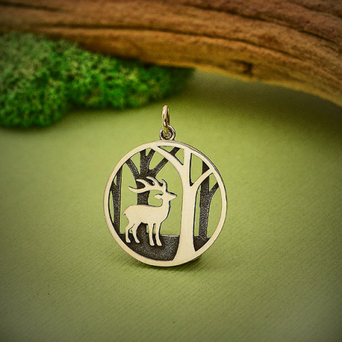 Sterling Silver Deer Charm with Trees 26x20mm