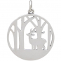 Sterling Silver Deer Charm with Trees 26x20mm