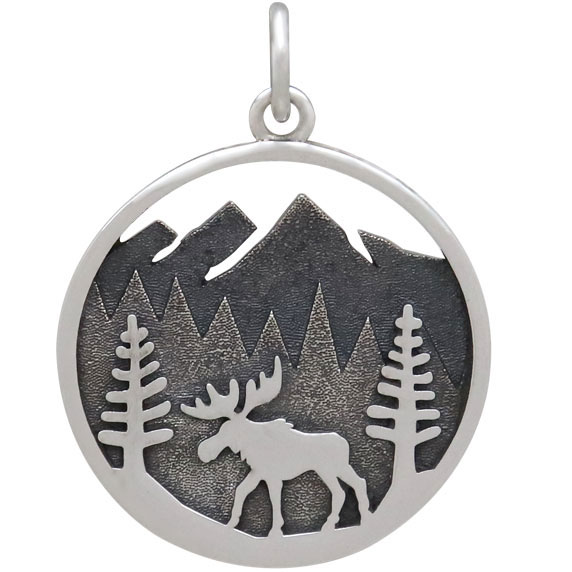 Sterling Silver Moose Charm in Mountain Meadow 24x18mm