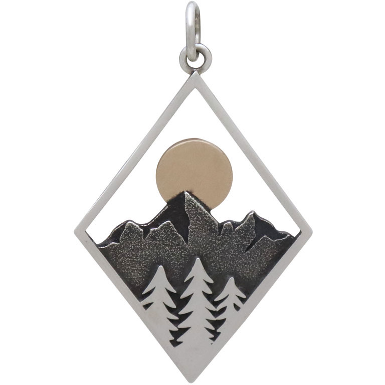 Sterling Silver Mountain Charm in Diamond Frame 33x20mm
