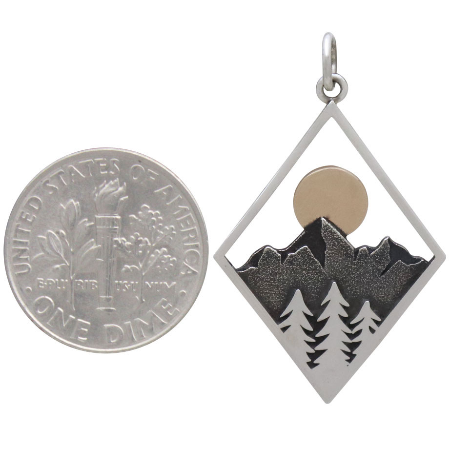 Sterling Silver Mountain Charm in Diamond Frame 33x20mm
