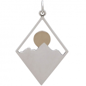 Sterling Silver Mountain Charm in Diamond Frame 33x20mm
