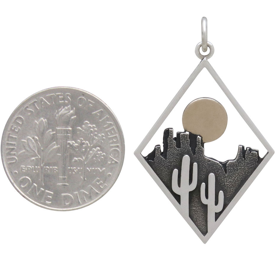  Sterling Silver Cactus Charm in Diamond Frame 
