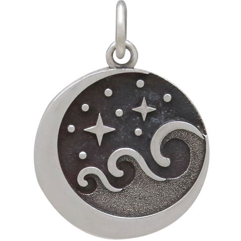 Sterling Silver Starry Night Wave Charm