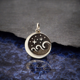 Sterling Silver Starry Night Wave Charm 21x15mm