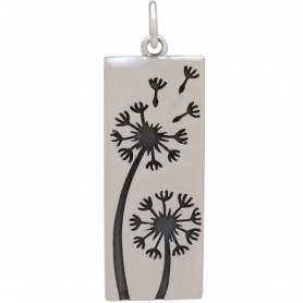 Sterling Siver Dandelion Pendant Long Rectangle