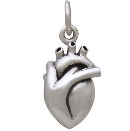  Sterling Silver Small 3D Anatomical Heart Charm 