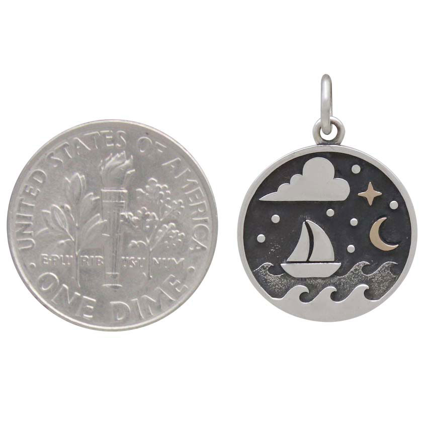 Silver Sailboat Charm with Bronze Star and Moon