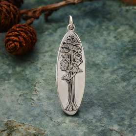 Sterling Silver Oval Sequoia Tree Pendant 35x10mm