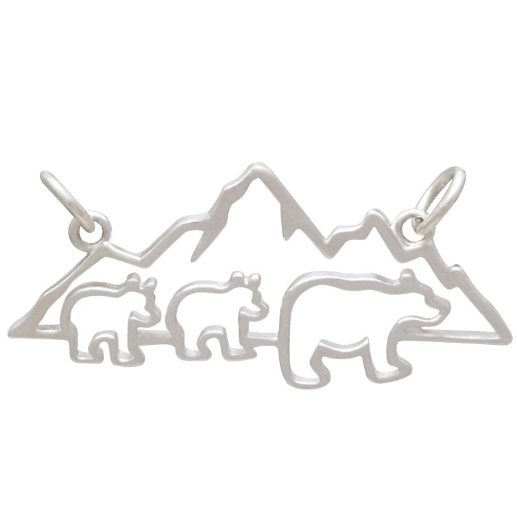  Sterling Silver Mama and 2 Baby Bear Pendant Festoon