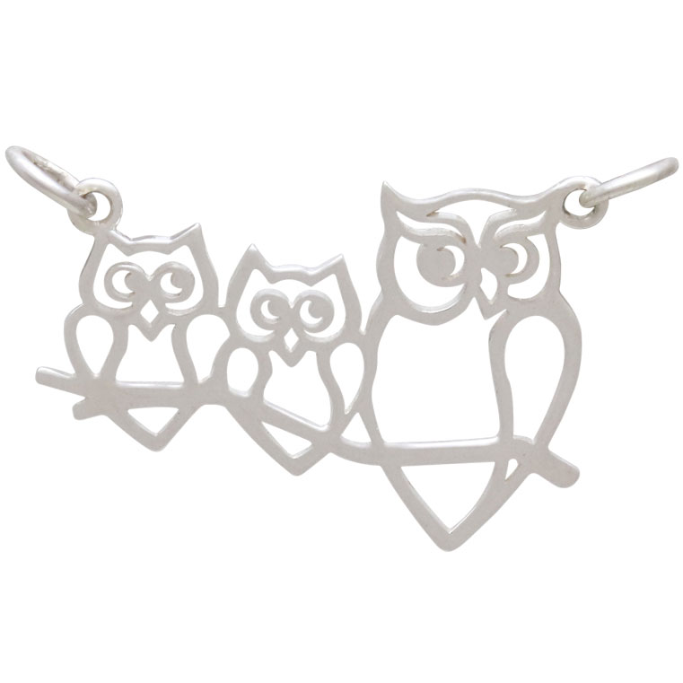 Sterling Silver Mama and 2 Baby Owl Pendant Festoon 22x26mm