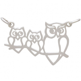 Sterling Silver Mama and 2 Baby Owl Pendant Festoon