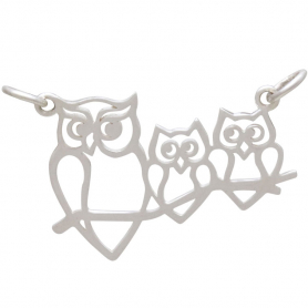 Sterling Silver Mama and 2 Baby Owl Pendant Festoon